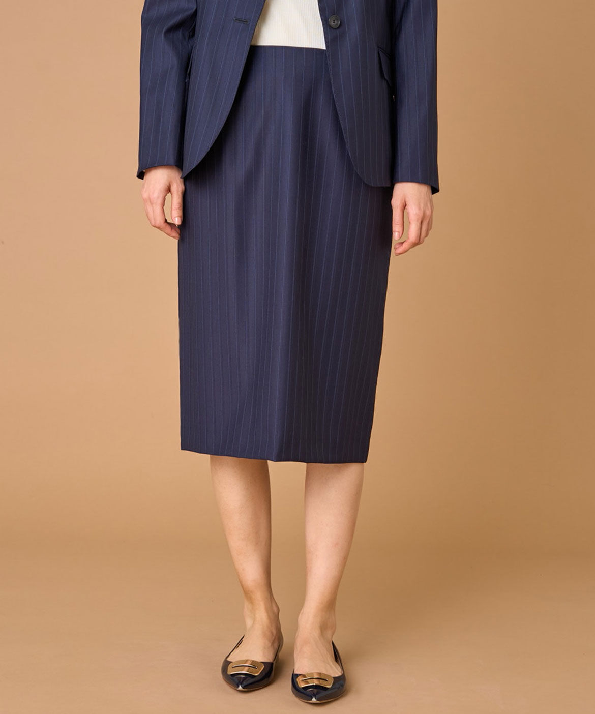 INED「LORO PIANA スカート」|タイト|ネイビー