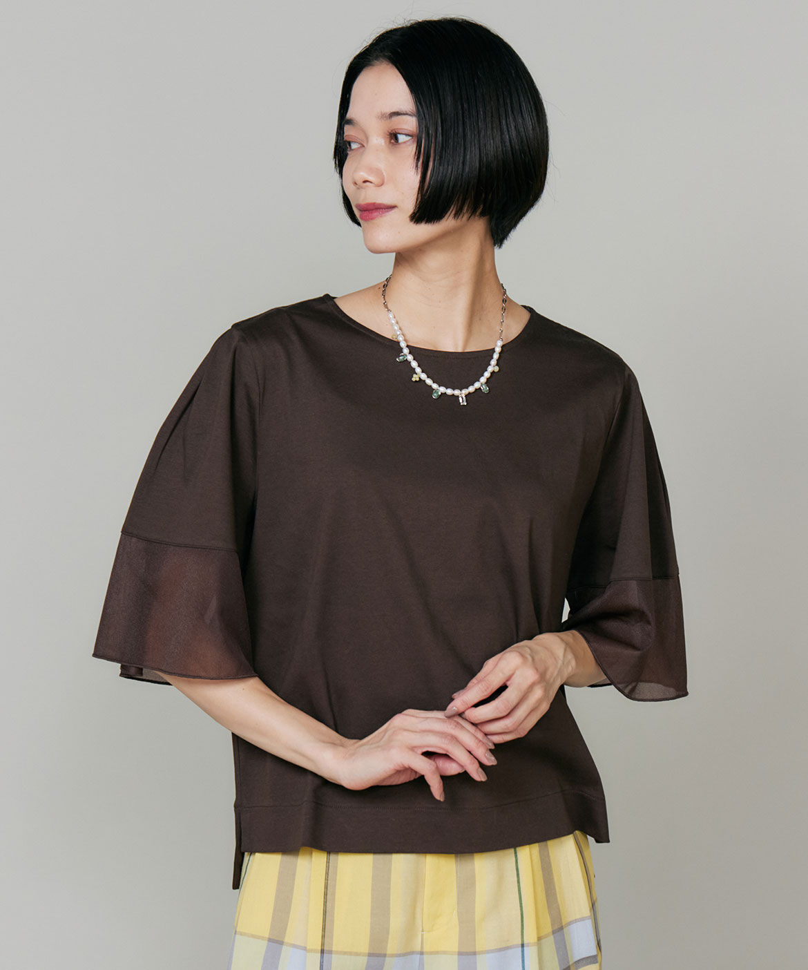 INED「袖ｼｱｰﾌﾟﾙｵｰﾊﾞｰｶｯﾄｿｰ|涼しく上品に､大人のｴｱﾘｰﾄｯ」|Tシャツ・カットソー|