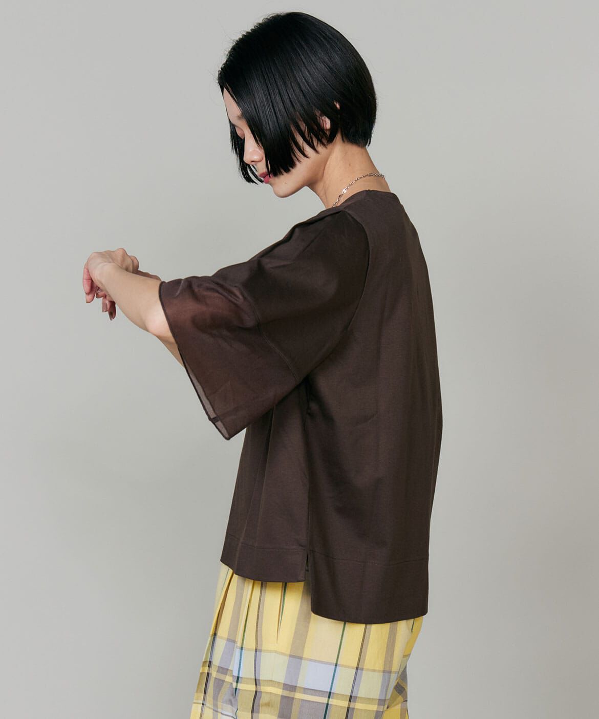 INED「袖ｼｱｰﾌﾟﾙｵｰﾊﾞｰｶｯﾄｿｰ|涼しく上品に､大人のｴｱﾘｰﾄｯ」|Tシャツ・カットソー|