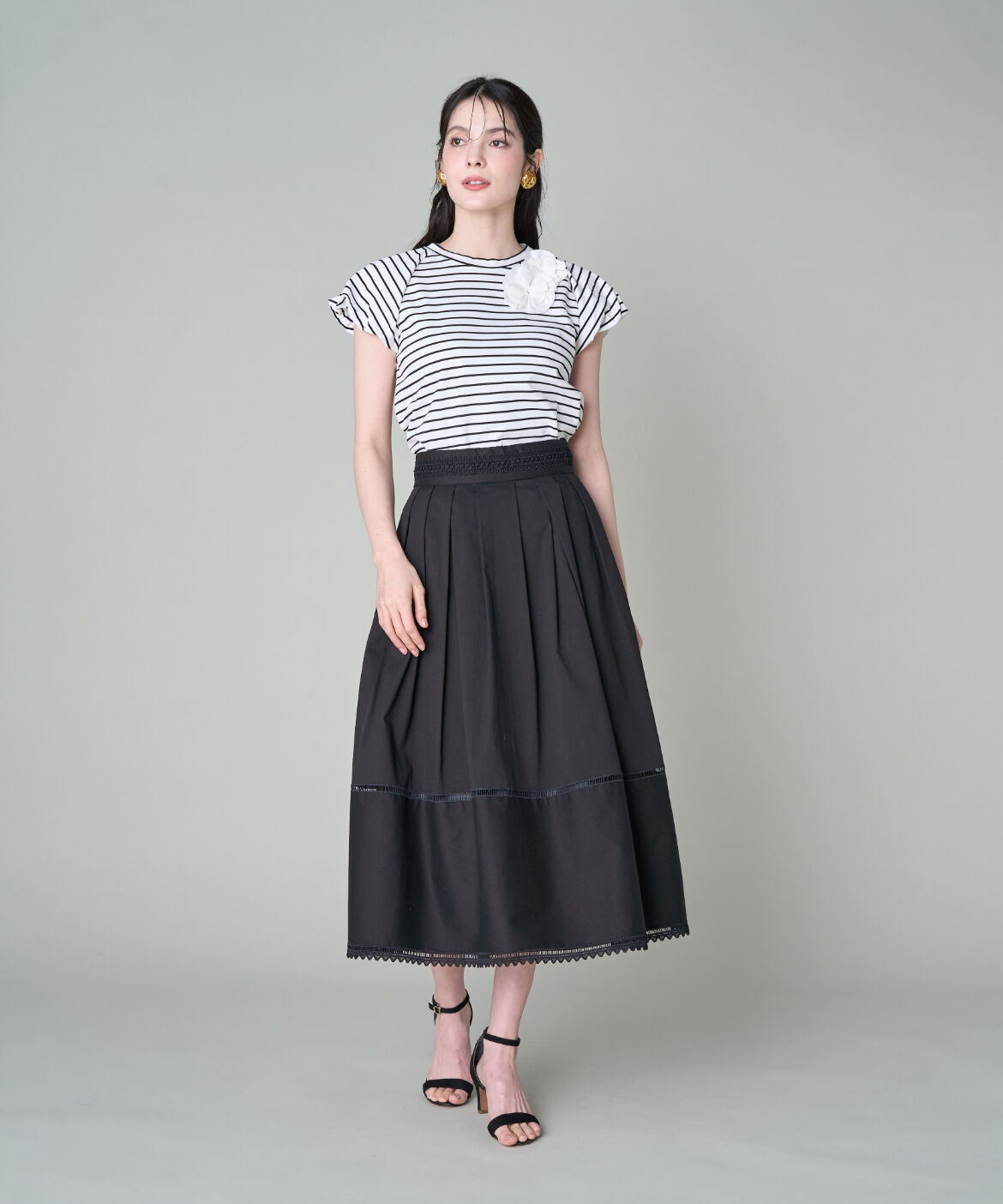 Maglie le cassetto「フラワーバルーンスリーブTシャツ｜花咲く華やぎトップス」|Tシャツ・カットソー|