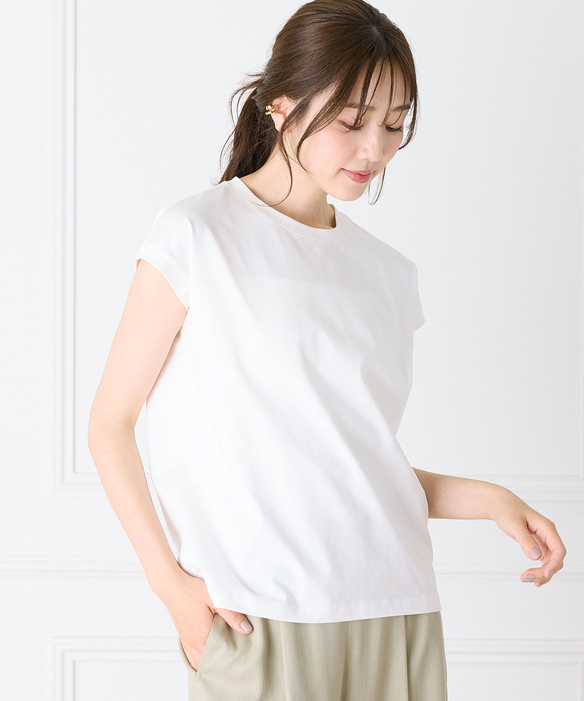 INED「《大きいサイズ》フレンチスリーブTシャツ」|Tシャツ・カットソー|