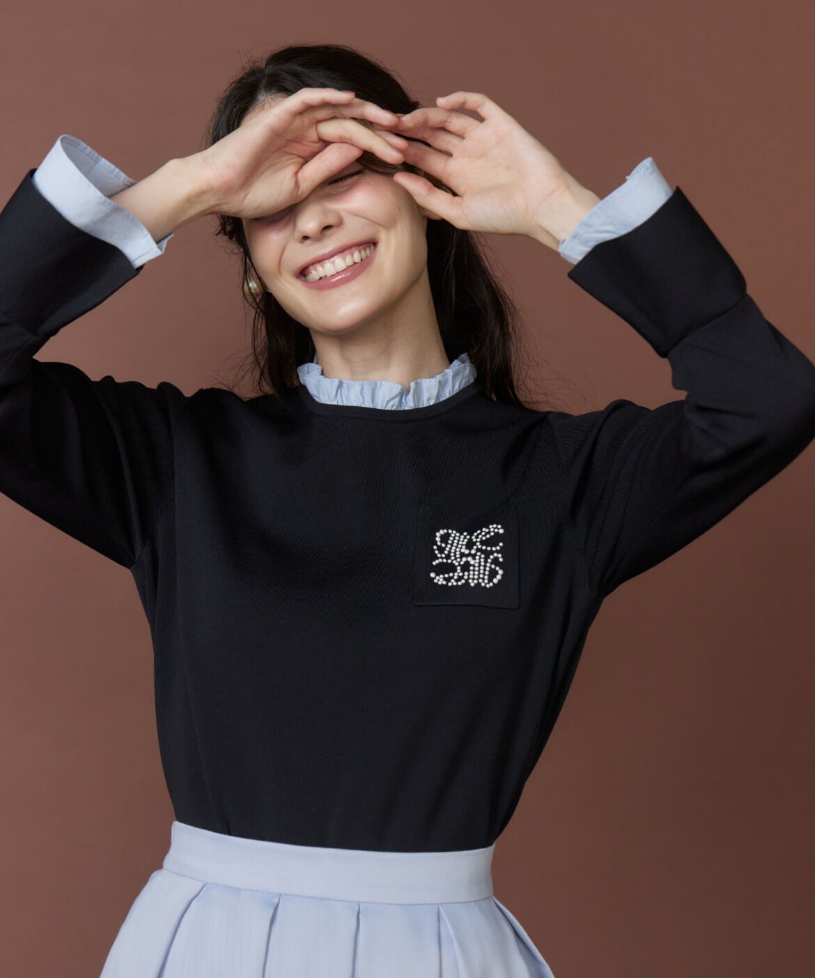Maglie le cassetto「《大きいｻｲｽﾞ》ﾌﾘﾙﾄﾞｯｷﾝｸﾞﾆｯﾄﾌﾟﾙｵｰﾊﾞｰ|1枚で  」|ニット・セーター|ネイビー
