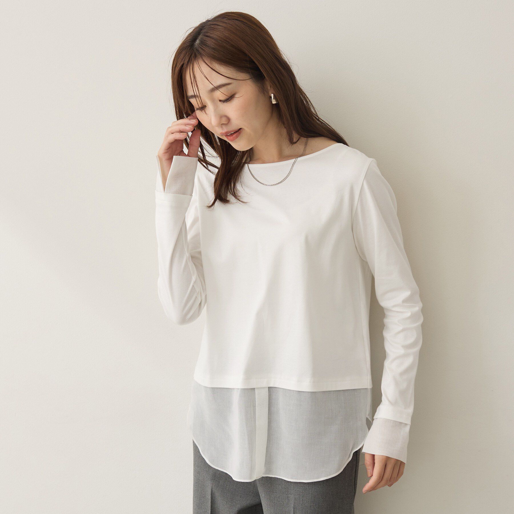 UNTITLED「【重ね着レイヤード】シャツディテールレイヤードプルオーバー」|Tシャツ・カットソー|