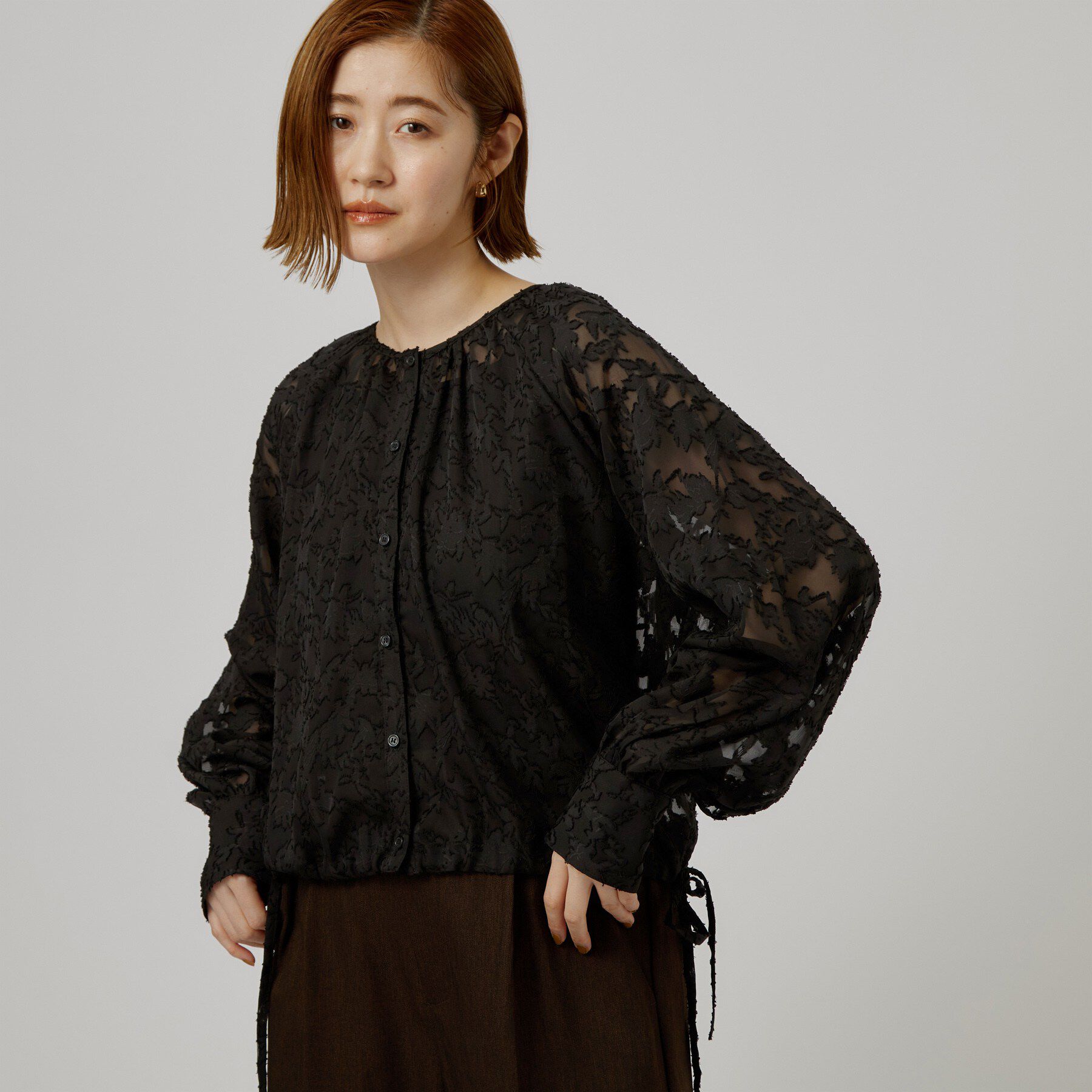 grove「上品に華やぐ シアージャカードブラウス」|シャツ・ブラウス|