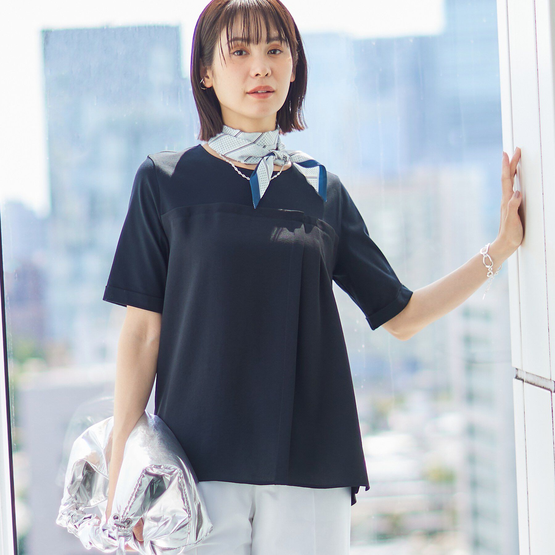 INDIVI「【着る日傘／SETUP可能】ビスチェレイヤード風トップス」|Tシャツ・カットソー|ブラック(019)