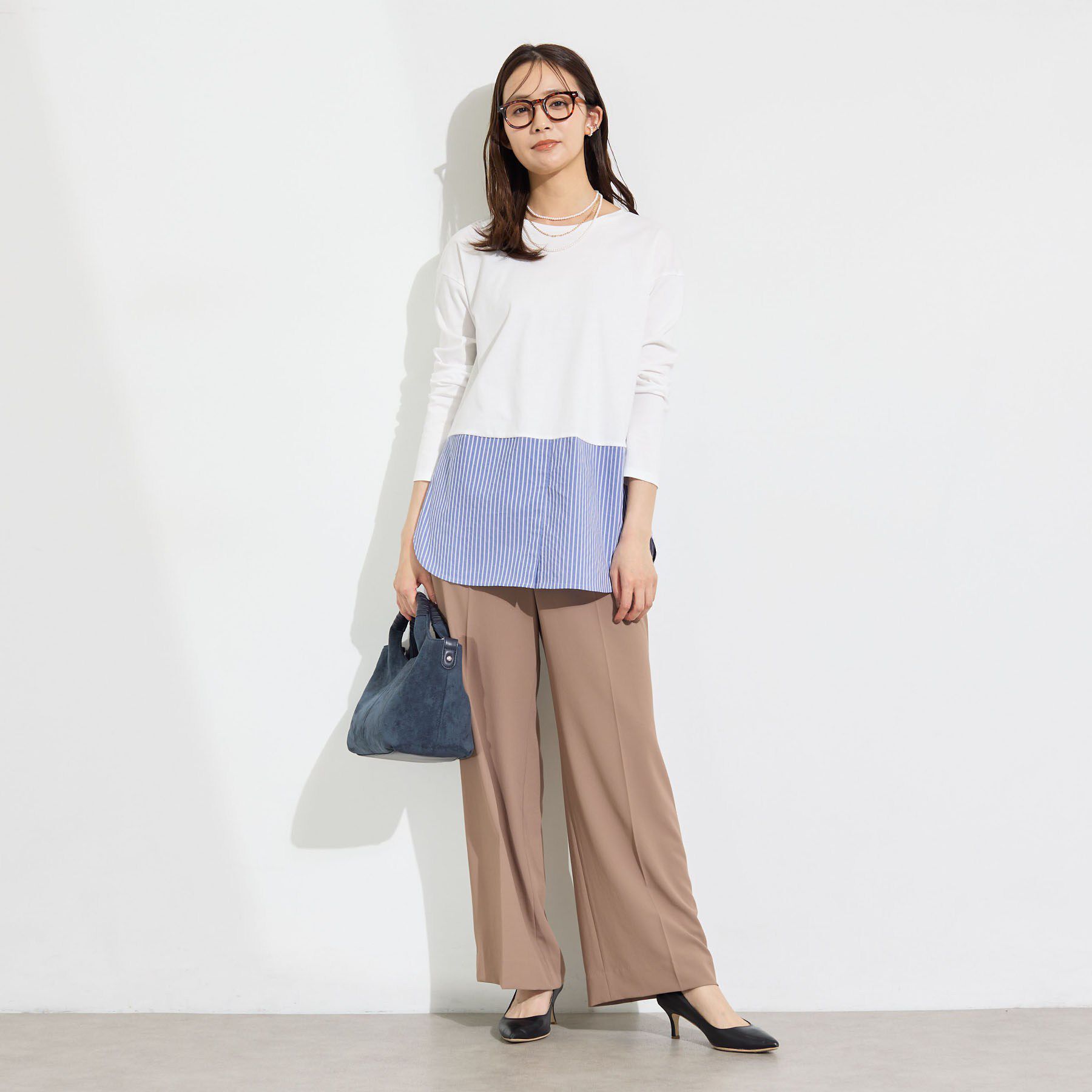 INDIVI「【レイヤードにおすすめ】シャツコンビ ロングTシャツ」|Tシャツ・カットソー|