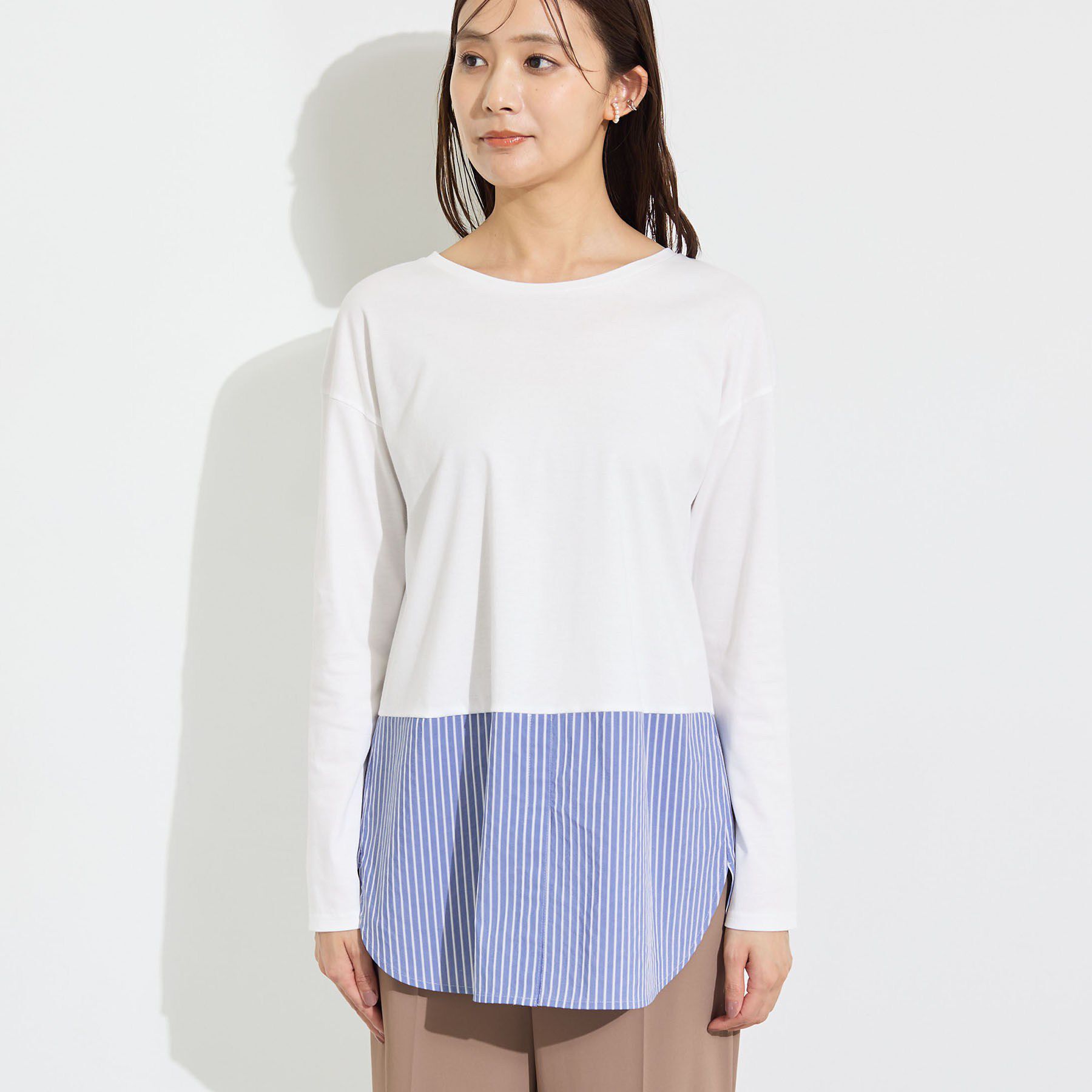 INDIVI「【レイヤードにおすすめ】シャツコンビ ロングTシャツ」|Tシャツ・カットソー|