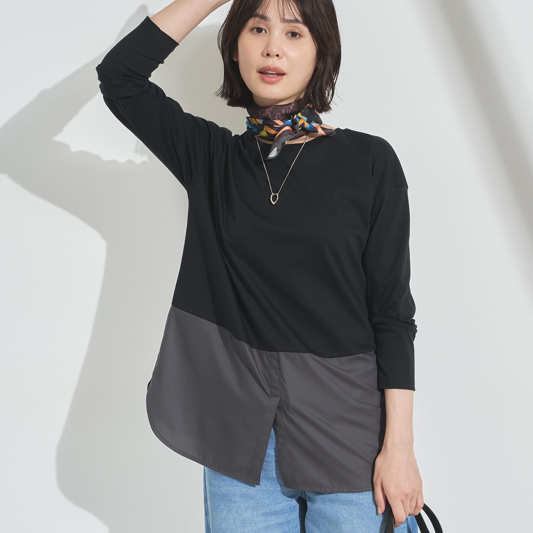 INDIVI「【レイヤードにおすすめ】シャツコンビ ロングTシャツ」|Tシャツ・カットソー|ブラック(019)