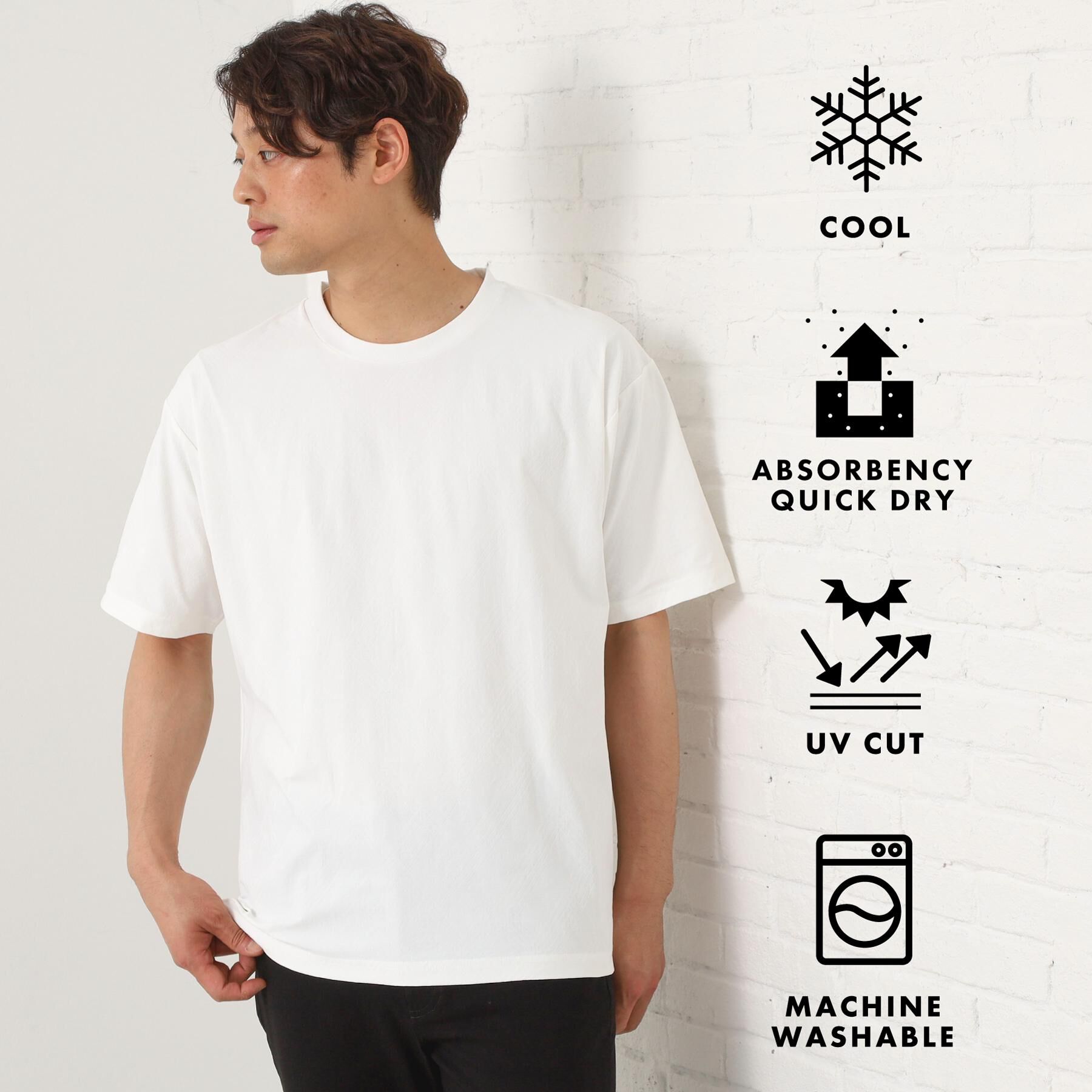 THE SHOP TK「パーフェクテックリンクス半袖Tシャツ 【接触冷感／吸水速乾／UVカット／洗濯機OK】」|Tシャツ・カットソー|オフホワイト(003