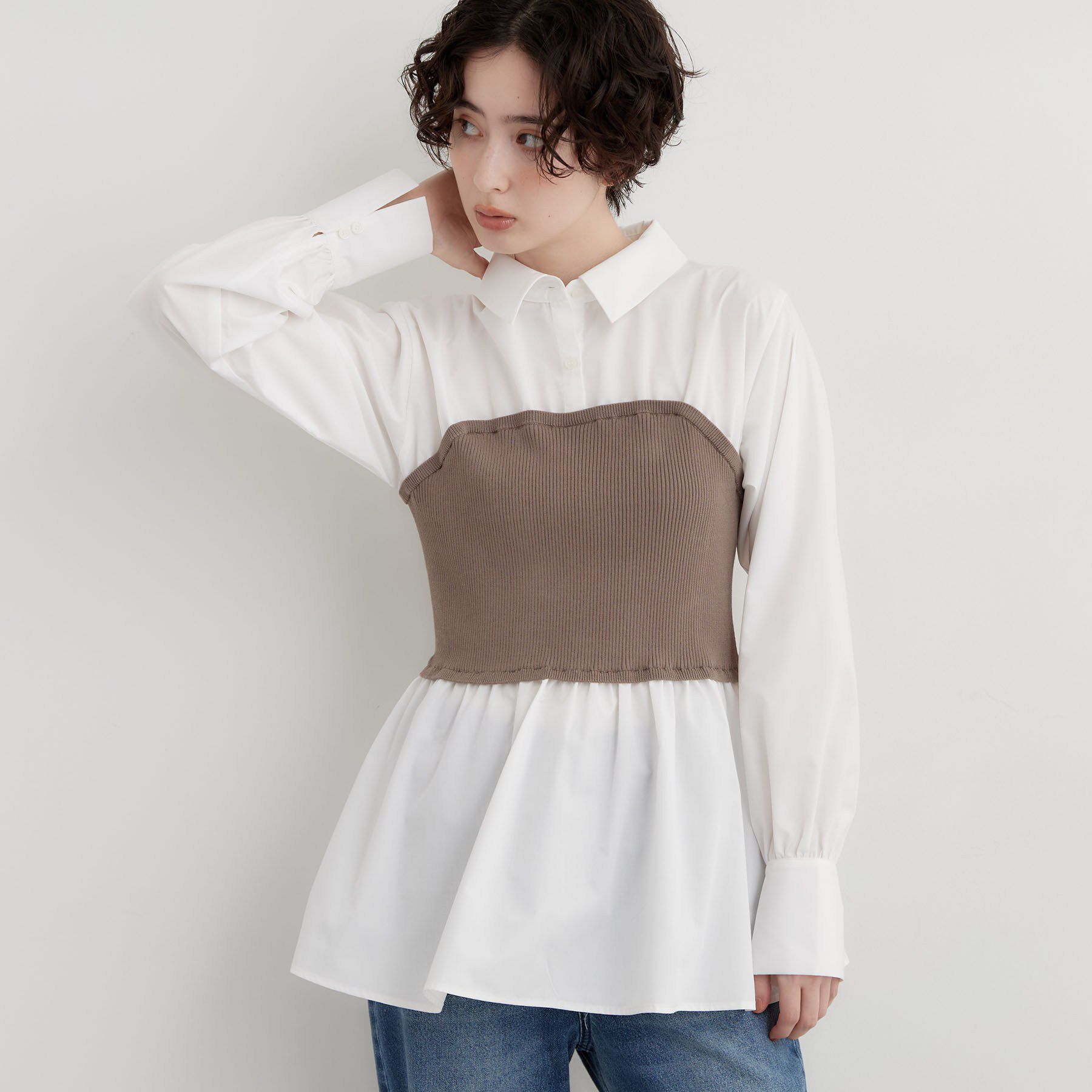 THE SHOP TK「1枚でレイヤードスタイルが完成 ビスチェドッキングシャツ」|シャツ・ブラウス|