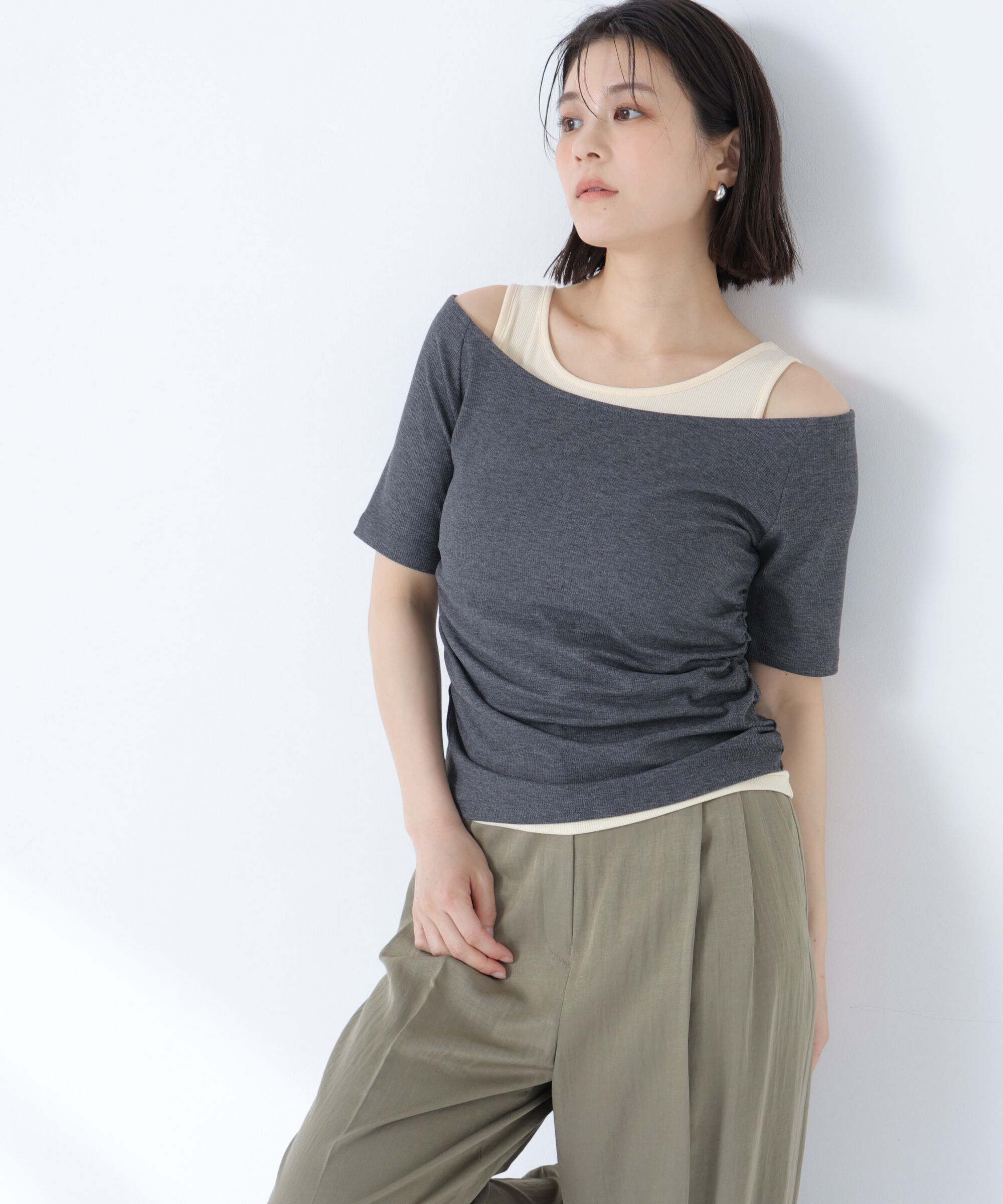  「レイヤードライクカットソー」|Tシャツ・カットソー|チャコール1