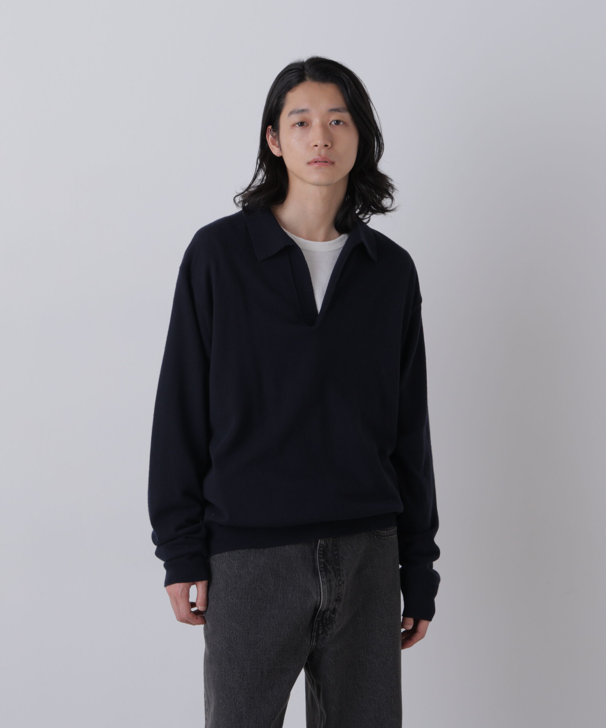 YLEVE 「YLEVE / CASHMERE KNIT SKIPPER PULLOVER」|ニット・セーター|NAVY