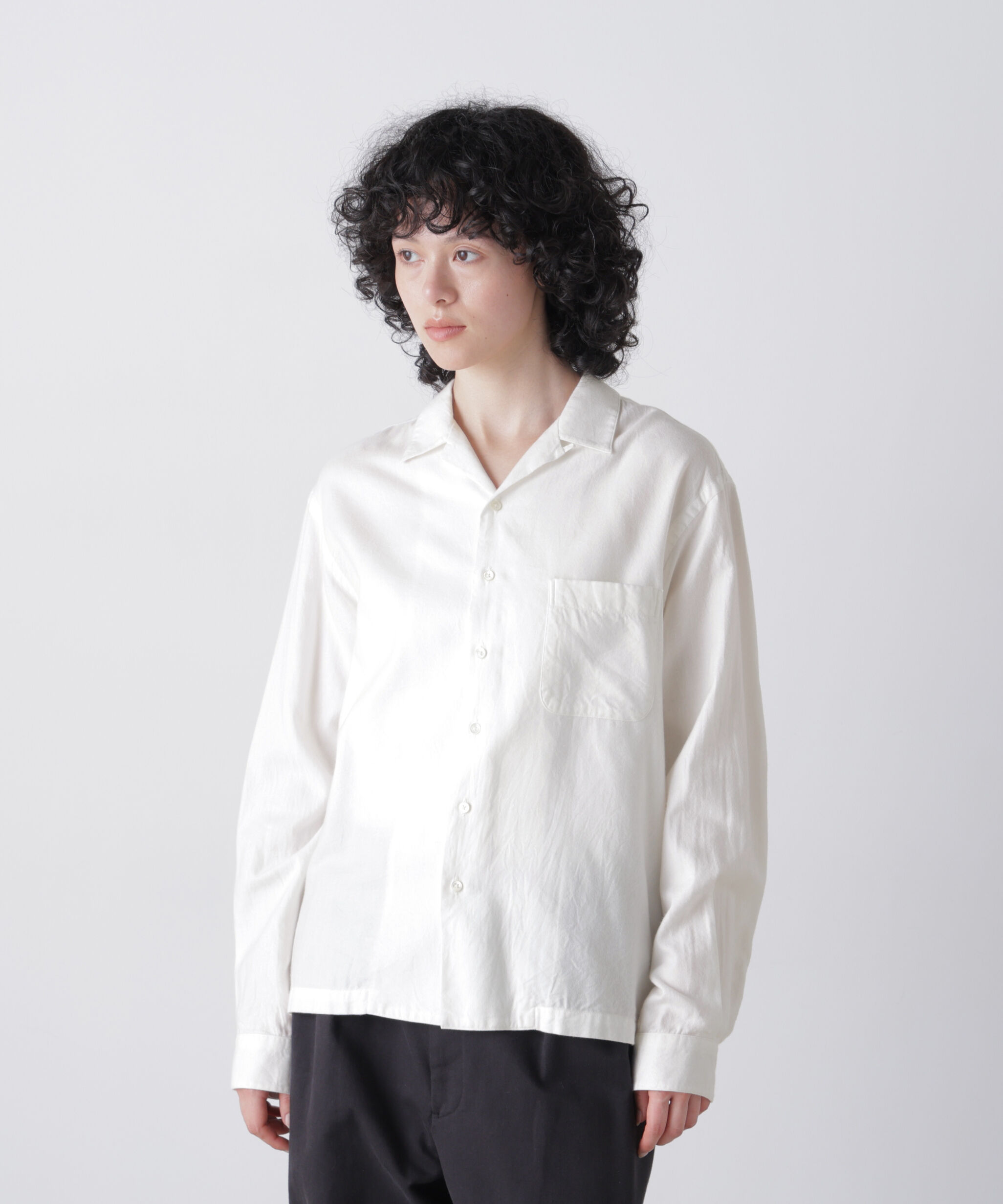 YLEVE 「Ｙ /  [UNISEX] BRUSHED ORGANIC COTTON TENCEL OPEN COLLAR SHIRT」|シャツ・ブラウス|ホワイト