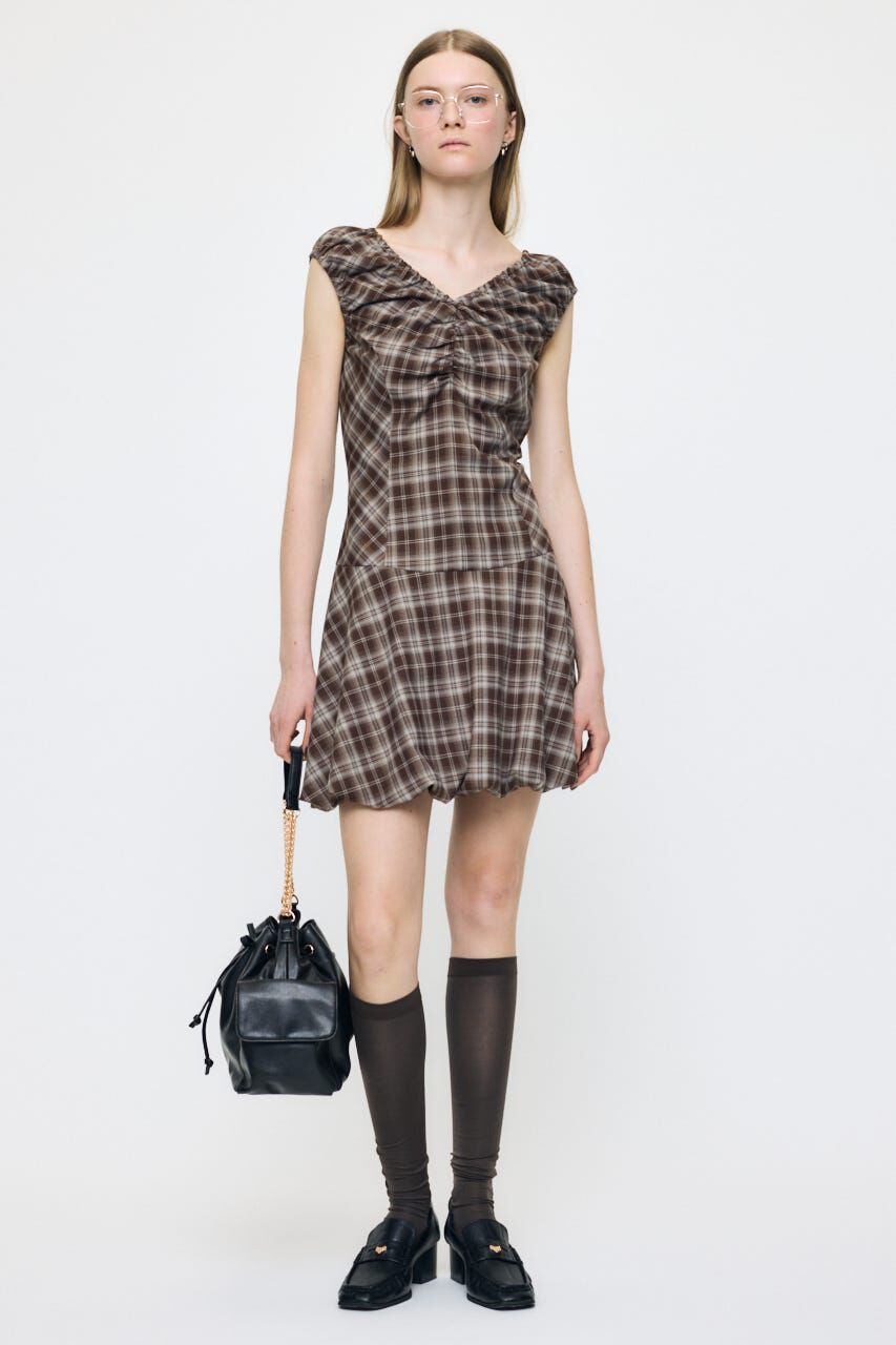 MOUSSY「CHECK BALLOON MINI ドレス」|ワンピース|