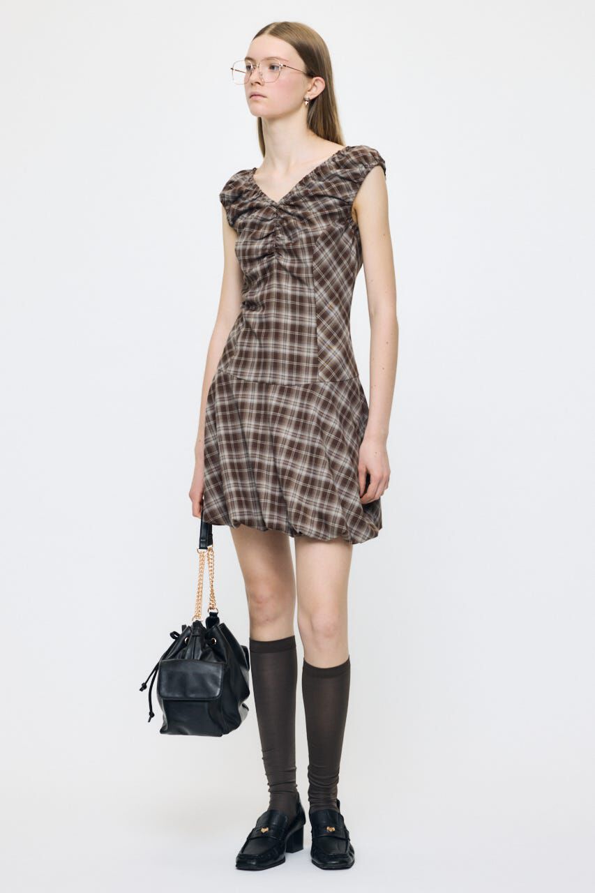 MOUSSY「CHECK BALLOON MINI ドレス」|ワンピース|
