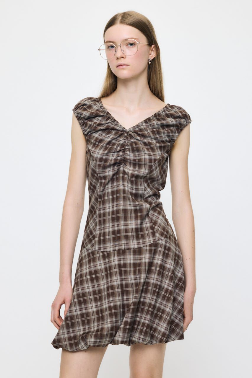 MOUSSY「CHECK BALLOON MINI ドレス」|ワンピース|