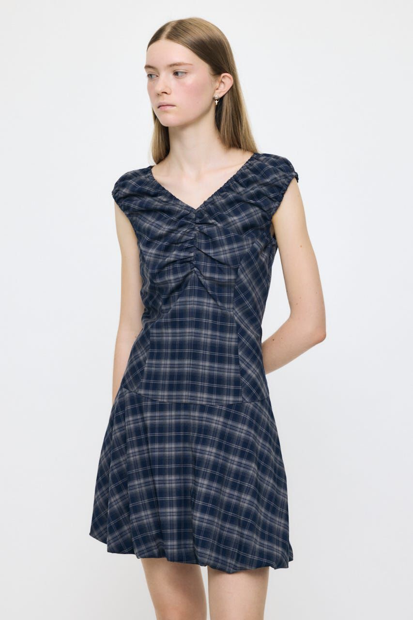 MOUSSY「CHECK BALLOON MINI ドレス」|ワンピース|