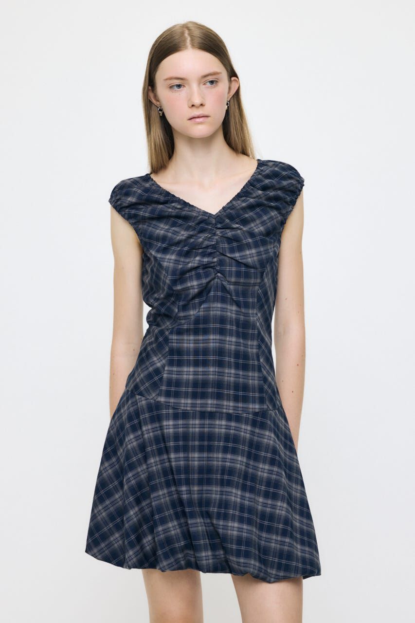 MOUSSY「CHECK BALLOON MINI ドレス」|ワンピース|