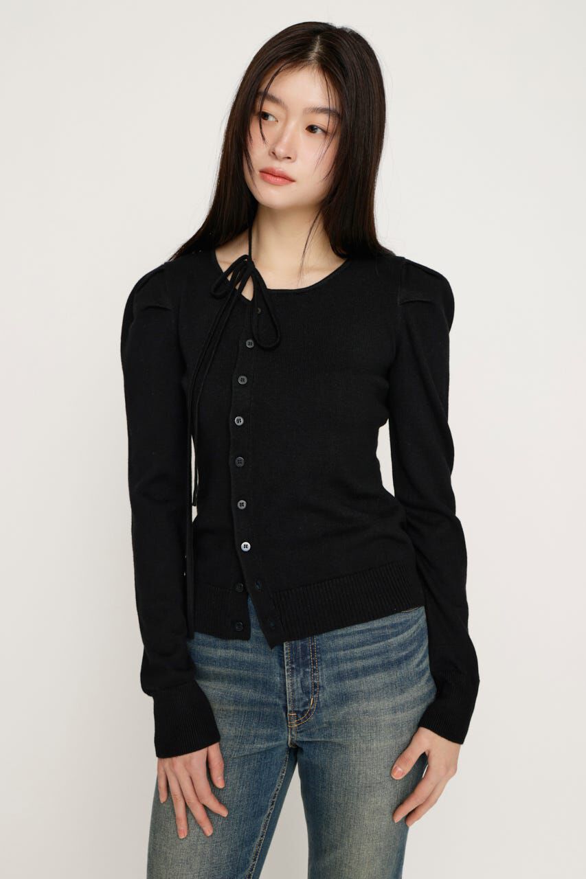 SLY「CURVE RIBBON HG PUFF トップス」|ニット・セーター|BLK