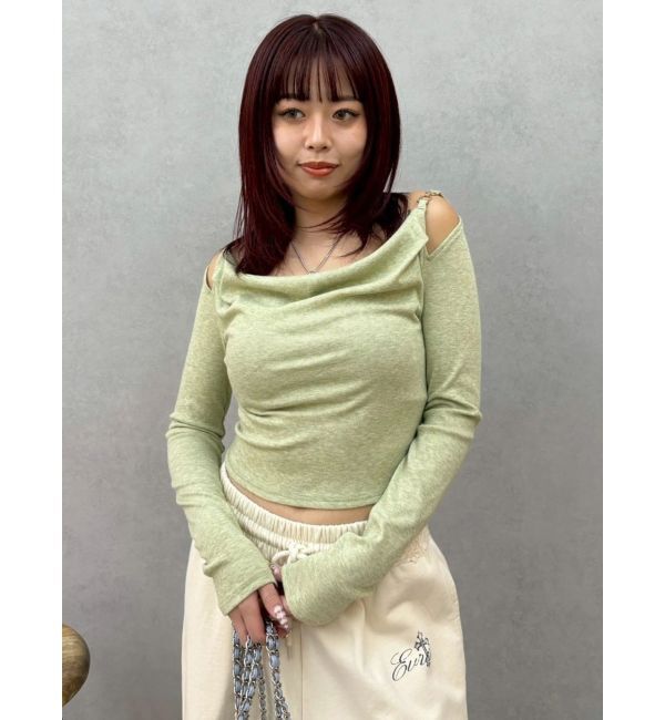 EVRIS「チェーンドレープリブトップス」|Tシャツ・カットソー|グリーン