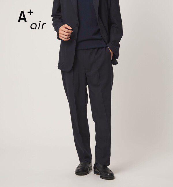 UNITED ARROWS green label relaxing「A+ air TWトロピカル 無地 リラックス イージー 1プリーツ セットアップ パンツ スラックス -ウォッシャブ」|スラックス|NAVY