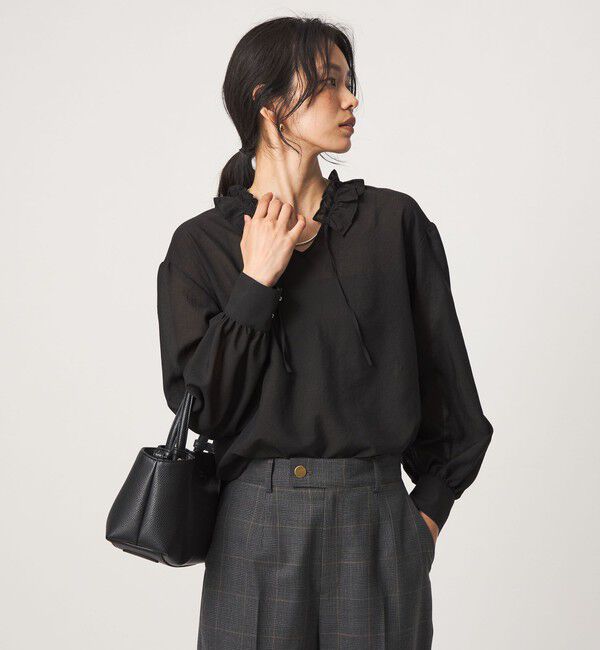 UNITED ARROWS green label relaxing「シアー フリルネック ブラウス」|シャツ・ブラウス|