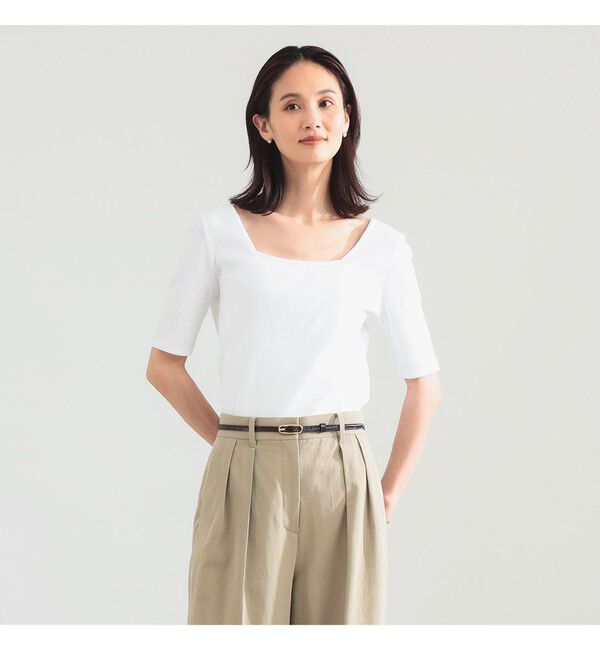 BEAMS SELECTION for WOMEN「【別注】スタイリスト佐藤佳菜子 &times; SLOANE / スクエアネック リブ Tシャツ」|Tシャツ・カットソー|