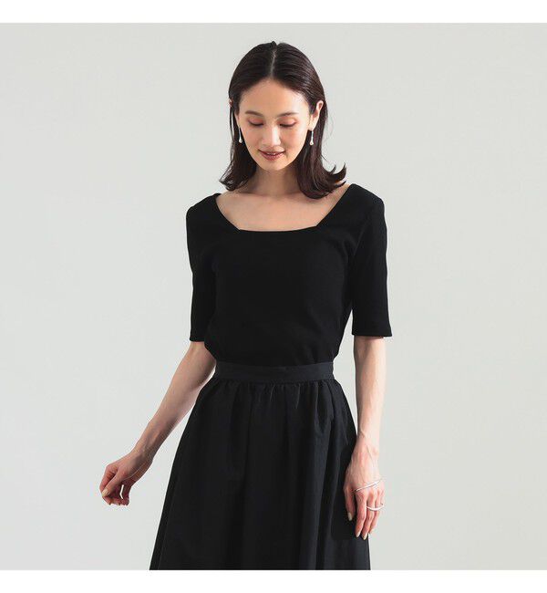 BEAMS SELECTION for WOMEN「【別注】スタイリスト佐藤佳菜子 &times; SLOANE / スクエアネック リブ Tシャツ」|Tシャツ・カットソー|BLACK