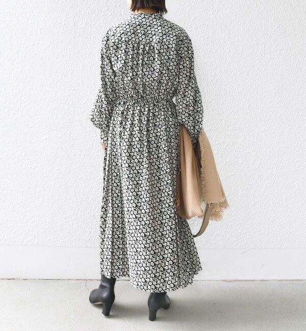 SHIPS for women「〈手洗い可能〉ドット / 花柄 バンドカラー サイド プリーツ ワンピース」|ワンピース|