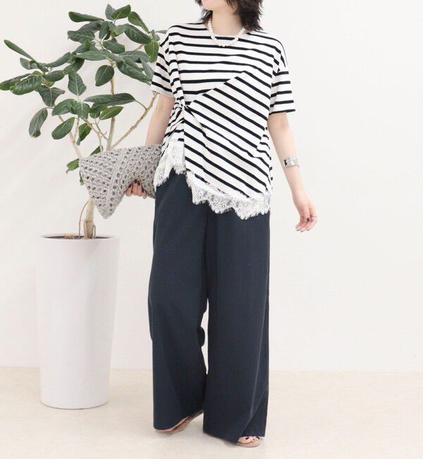 fredy emue「ボーダーアシメツイストプルオーバーTシャツ」|Tシャツ・カットソー|