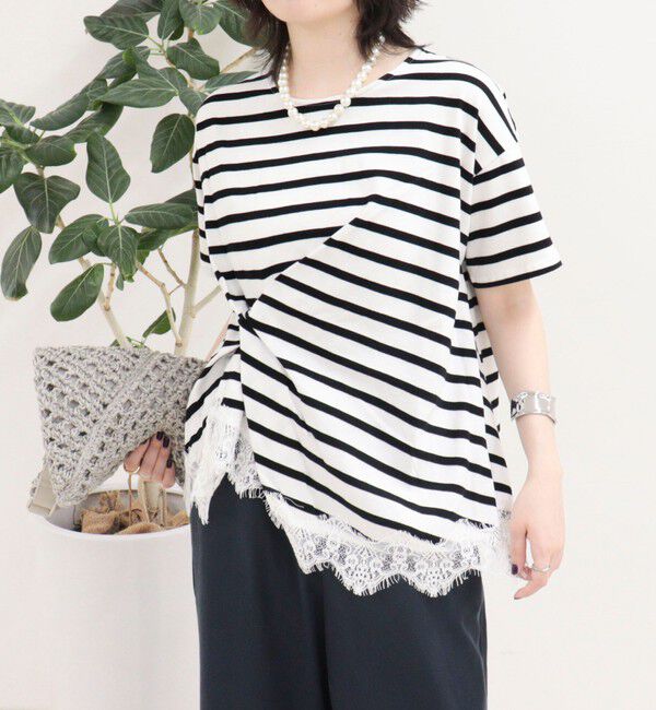 fredy emue「ボーダーアシメツイストプルオーバーTシャツ」|Tシャツ・カットソー|