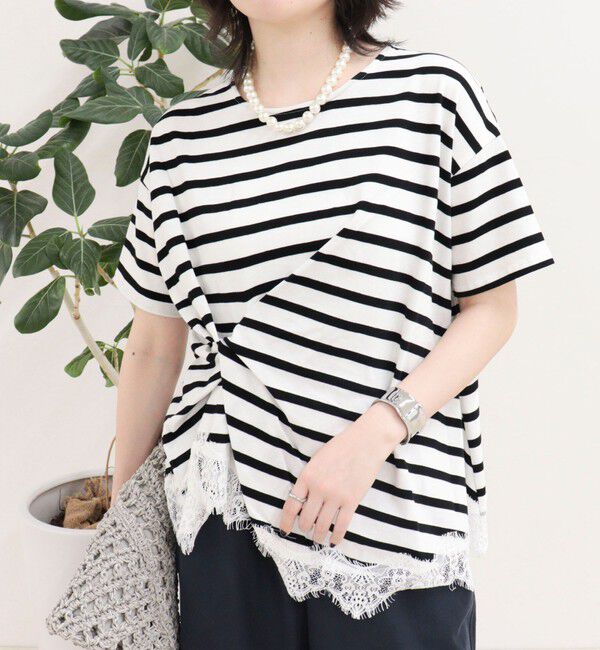 fredy emue「ボーダーアシメツイストプルオーバーTシャツ」|Tシャツ・カットソー|
