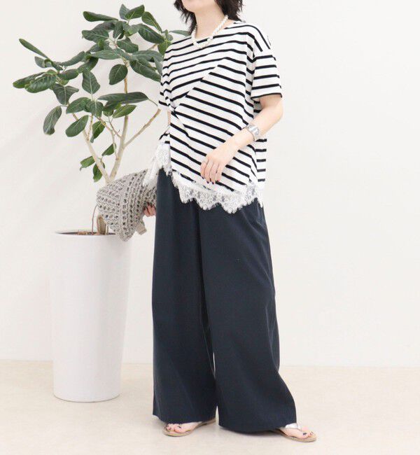 fredy emue「ボーダーアシメツイストプルオーバーTシャツ」|Tシャツ・カットソー|