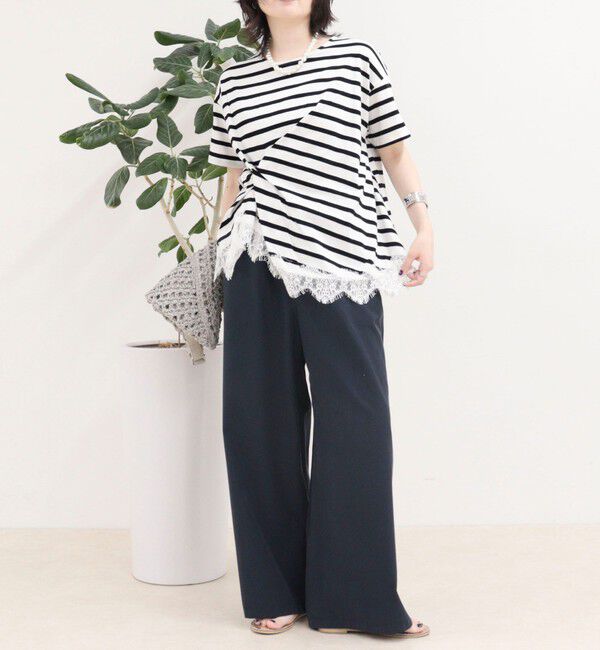 fredy emue「ボーダーアシメツイストプルオーバーTシャツ」|Tシャツ・カットソー|