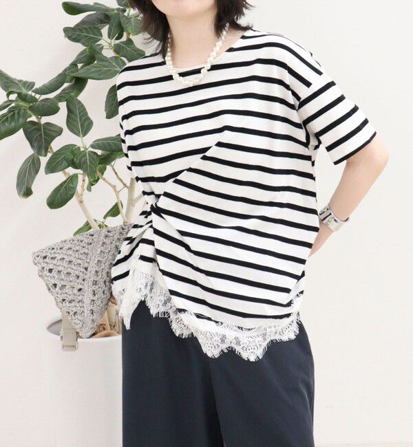 fredy emue「ボーダーアシメツイストプルオーバーTシャツ」|Tシャツ・カットソー|