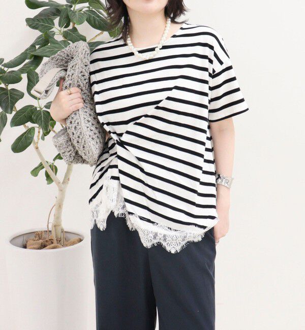 fredy emue「ボーダーアシメツイストプルオーバーTシャツ」|Tシャツ・カットソー|