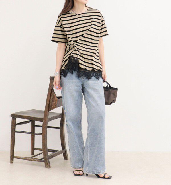 fredy emue「ボーダーアシメツイストプルオーバーTシャツ」|Tシャツ・カットソー|