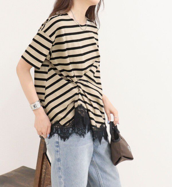fredy emue「ボーダーアシメツイストプルオーバーTシャツ」|Tシャツ・カットソー|