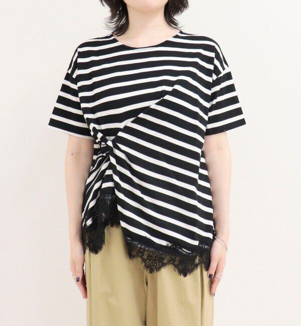 fredy emue「ボーダーアシメツイストプルオーバーTシャツ」|Tシャツ・カットソー|