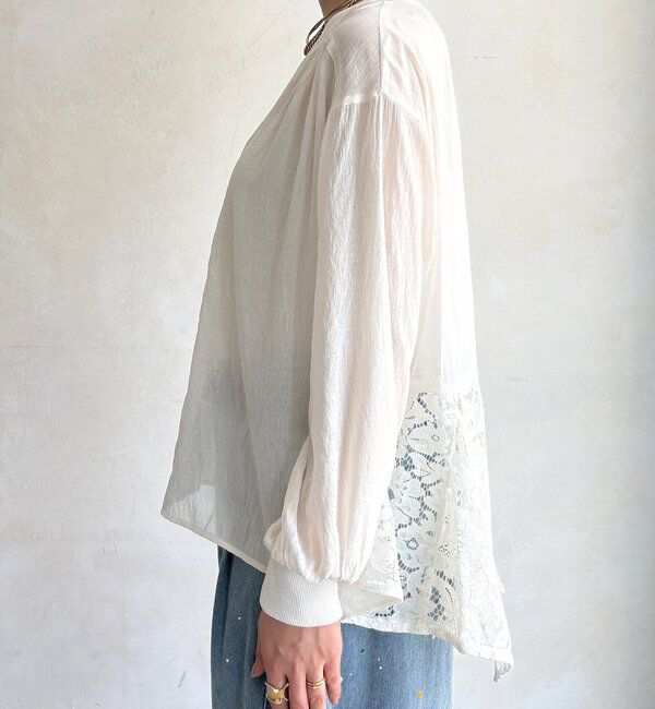  「【WEB限定】レース切替シャツカーディガン」|シャツ・ブラウス|