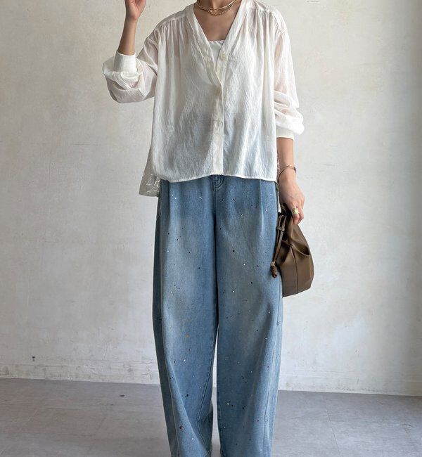  「【WEB限定】レース切替シャツカーディガン」|シャツ・ブラウス|