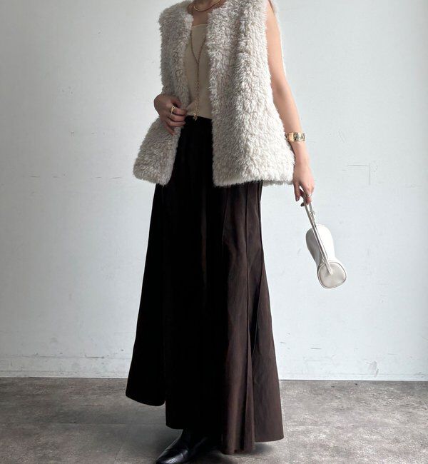  「フェイクレザーパネルプリーツスカート」|スカート|
