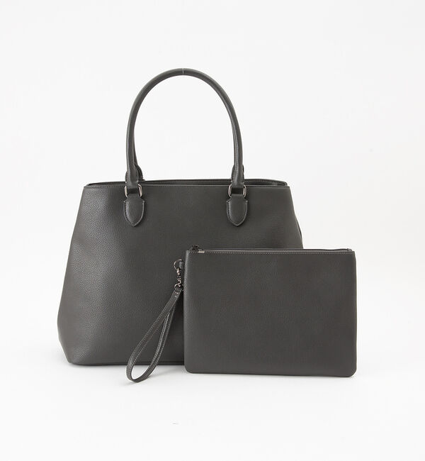 ABAHOUSE「【WEB別注】シボレザー 横型トートバッグ / クラッチバッグ付き / A4サイ」|トートバッグ|グレー