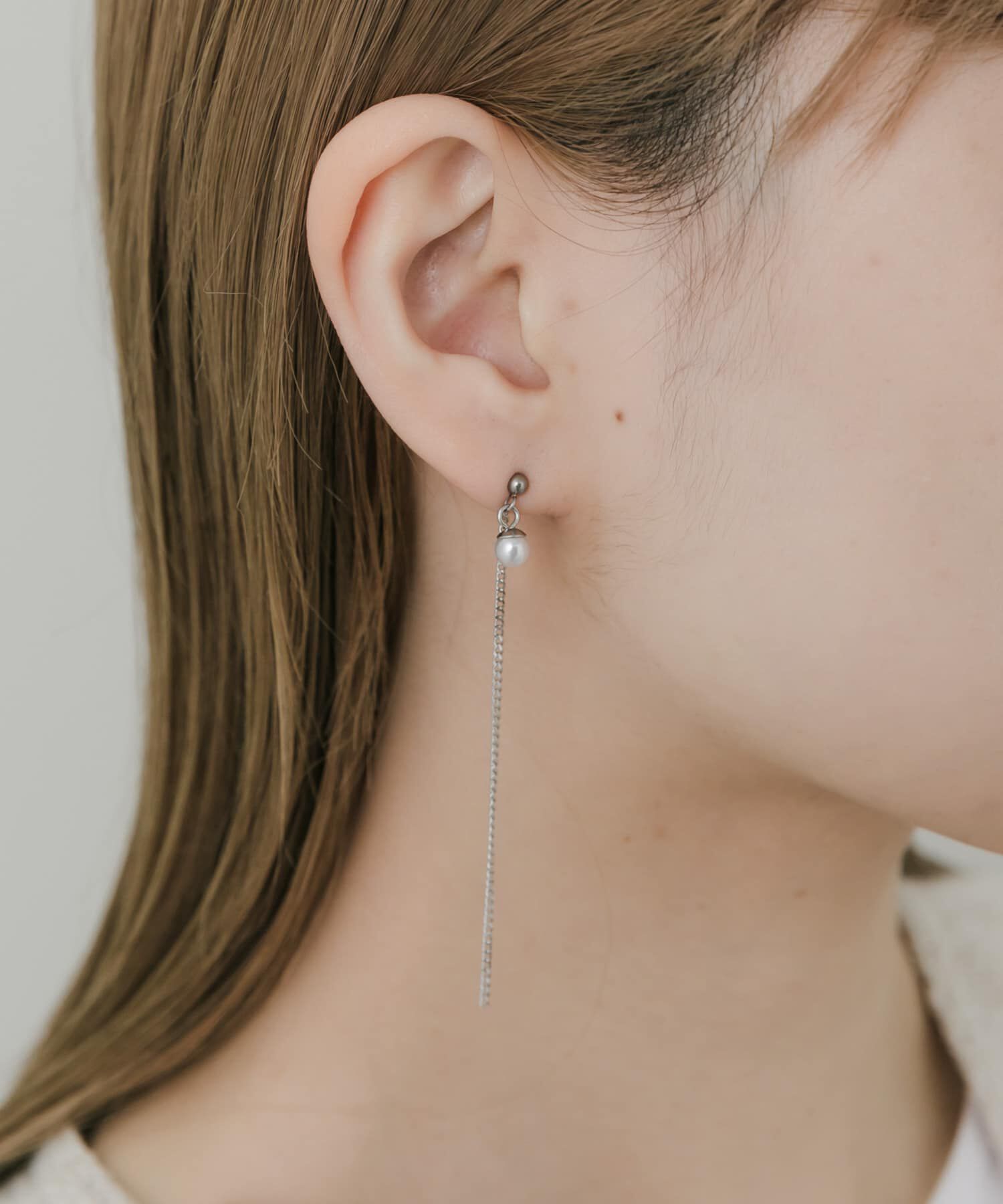 SMELLY「ステンレスパールシンプルチェーンピアス」|ピアス|
