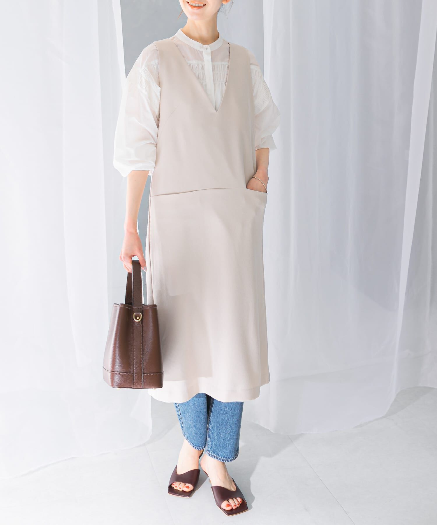 URBAN RESEARCH ROSSO「『UR TECH』ジャンパーワンピース」|ワンピース|ベージュ系その他