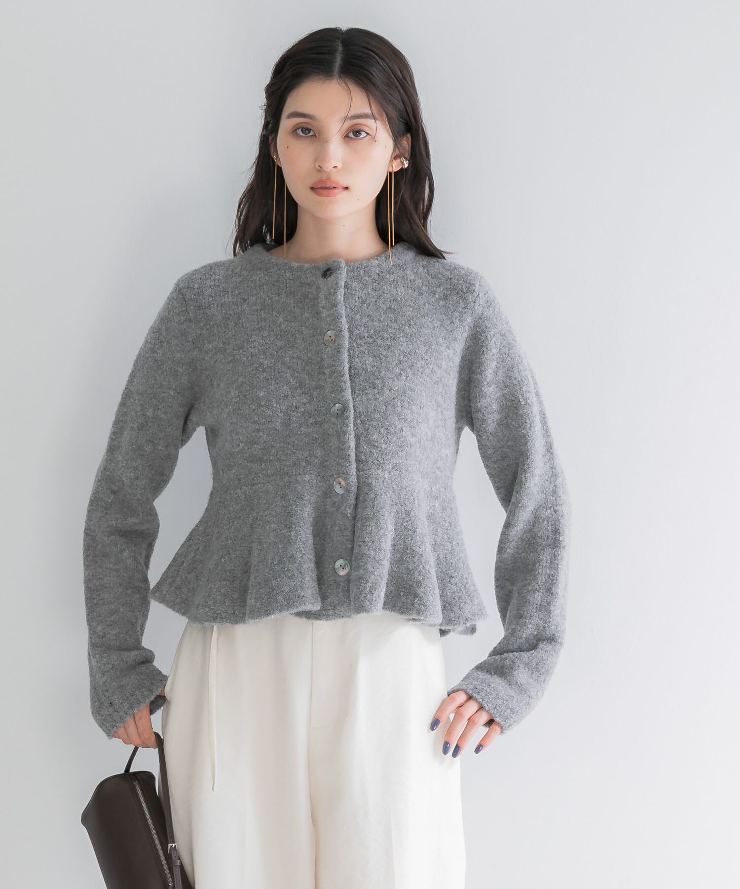 URBAN RESEARCH ROSSO「『WEB限定』ブークレーペプラムカーディガン」|カーディガン|