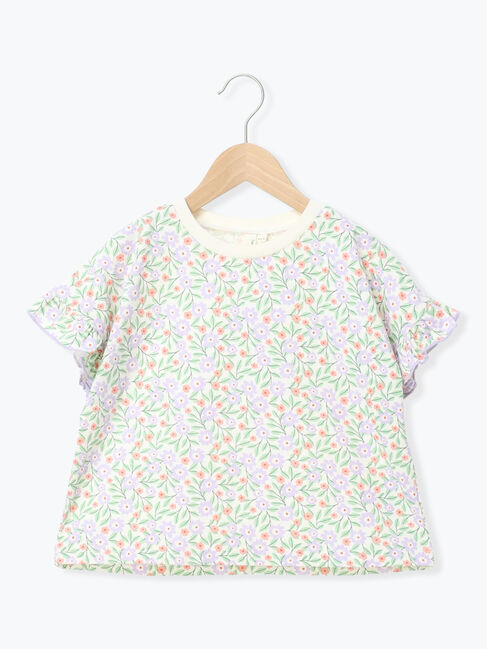 Samansa Mos2 Lagom「花柄袖フリルTシャツ」|Tシャツ・カットソー|ラベンダー