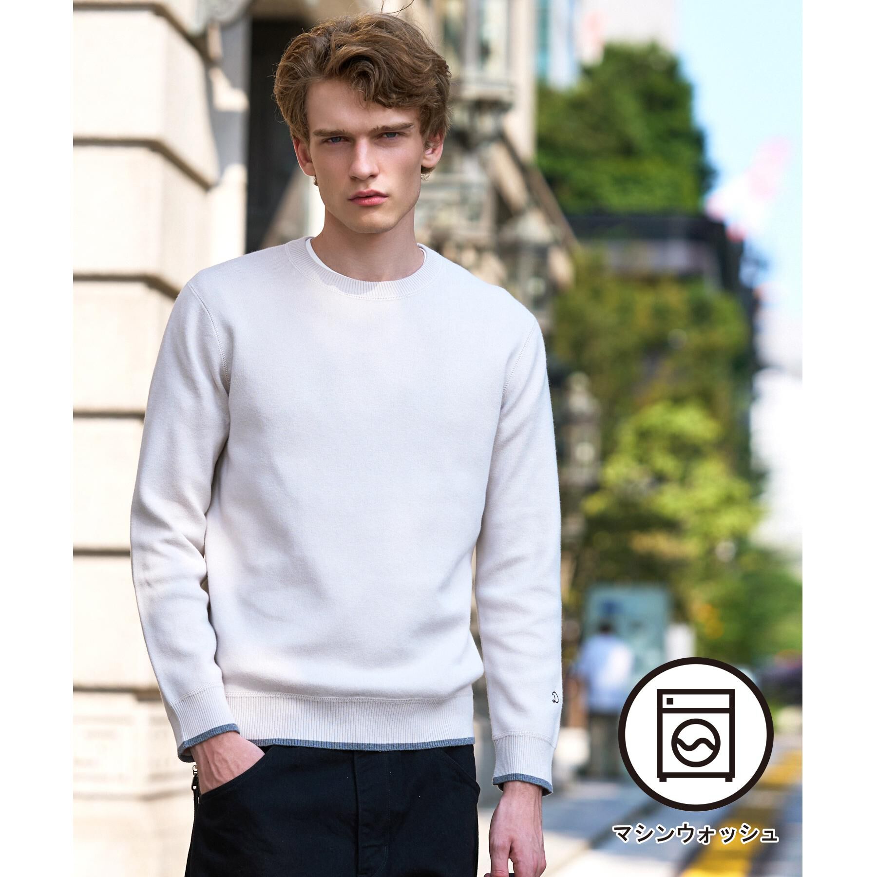 DRESSTERIOR「【6色展開/洗濯機可】コットンカシミヤ スムースニット」|ニット・セーター|ホワイト(001)