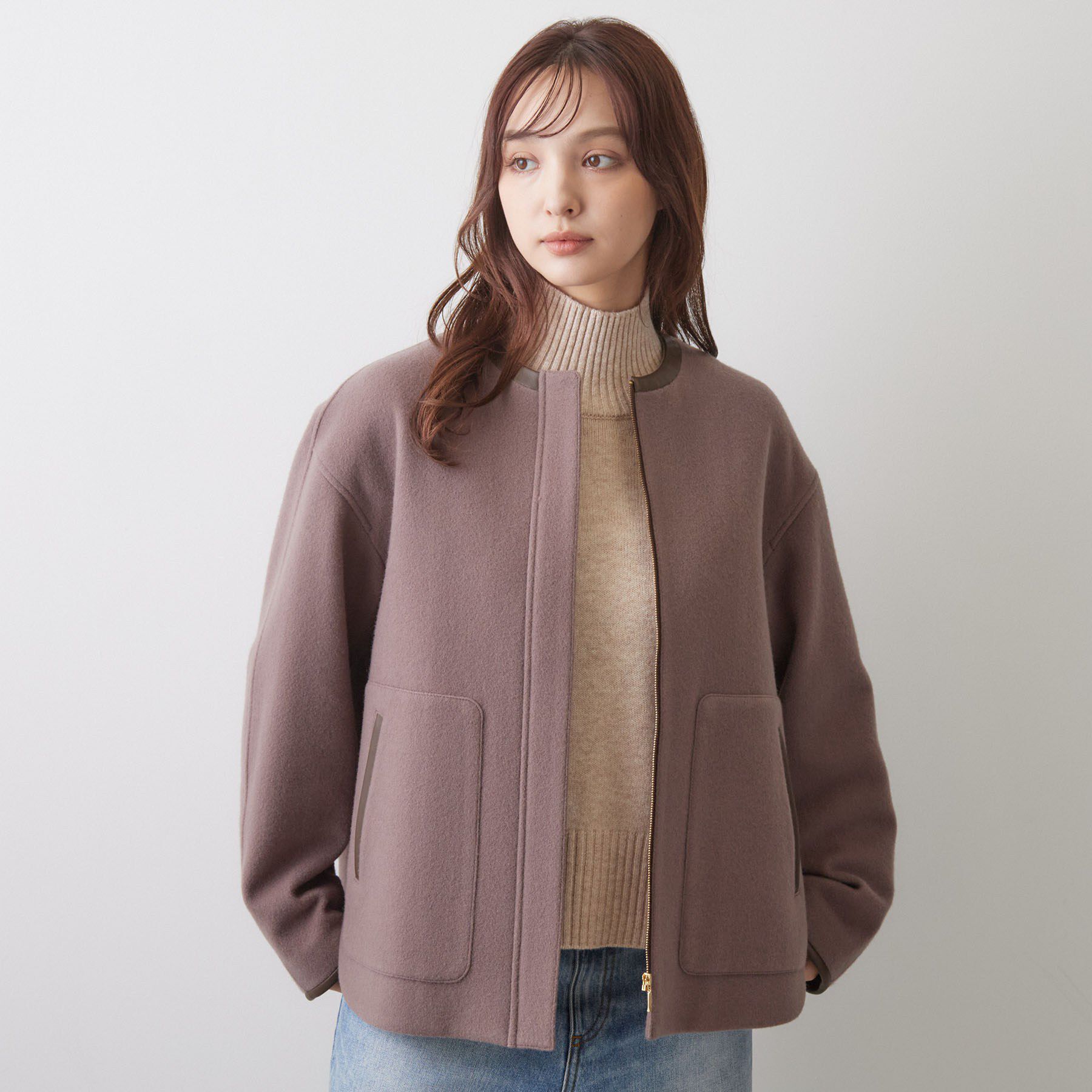 DRESSTERIOR「Super140's レザー調パイピングジャケット」|ブルゾン・スタジャン|