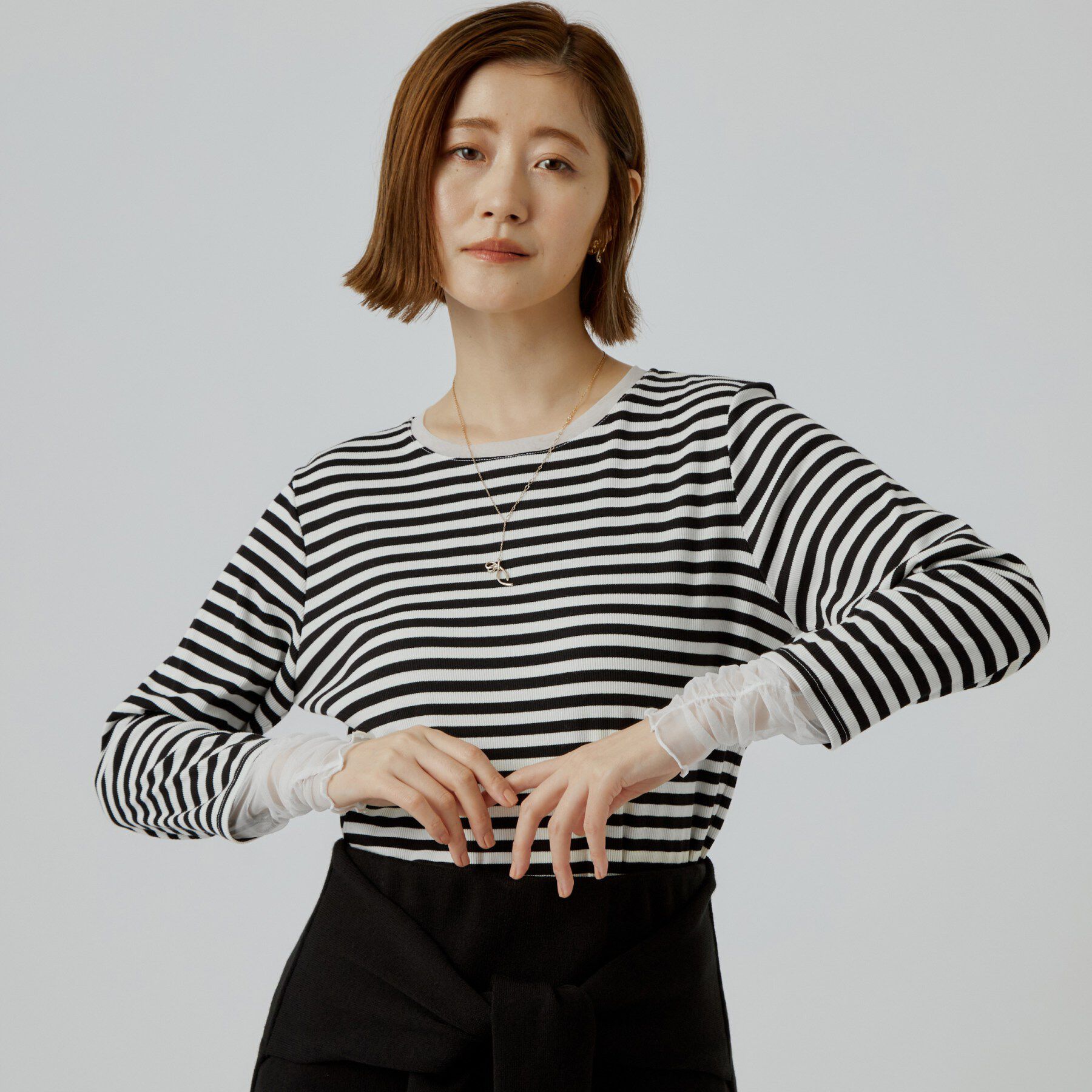 grove「【重ね着にも◎】チュールドッキングテレコカットソー」|Tシャツ・カットソー|ブラック(319)